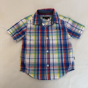 Nautica Boys 3T Plaid Multicolor Short Sleeve Cotton Button-Up Collared Shirt